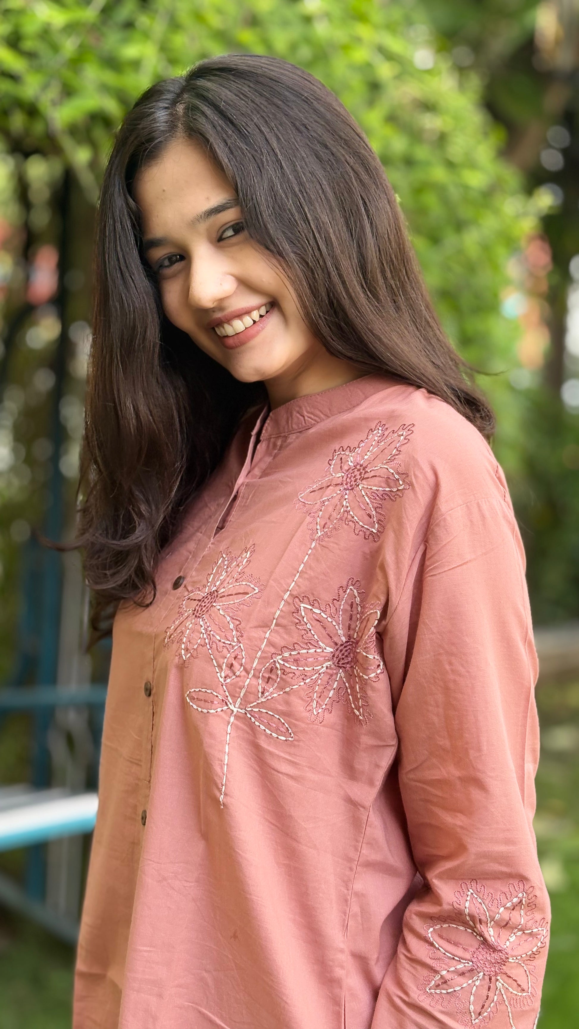 PEACH FLOWER EMBRODERIED PURE COTTON COORD SETS