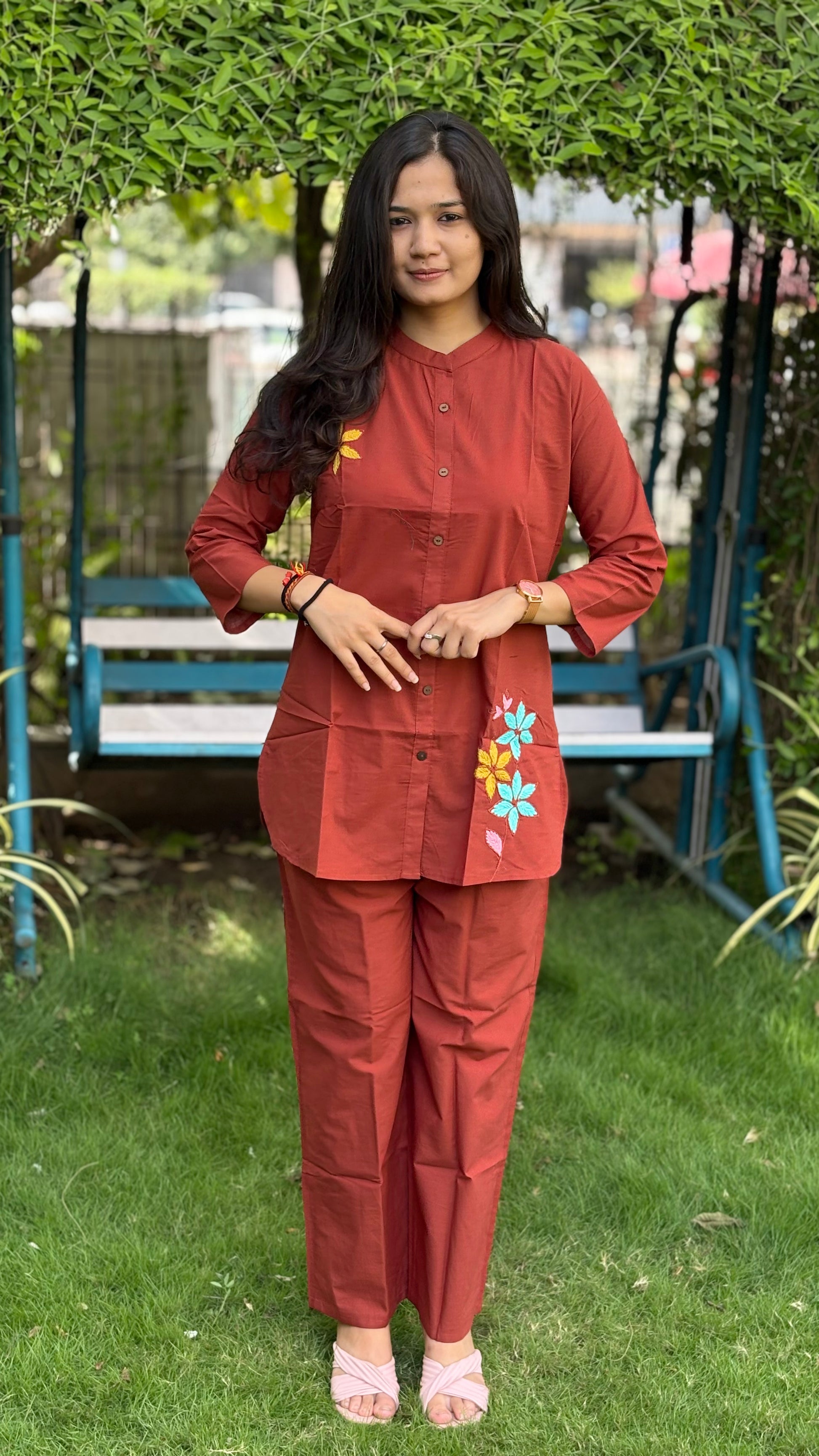 RUST THREAD WORK PURE COTTON COORD SETS