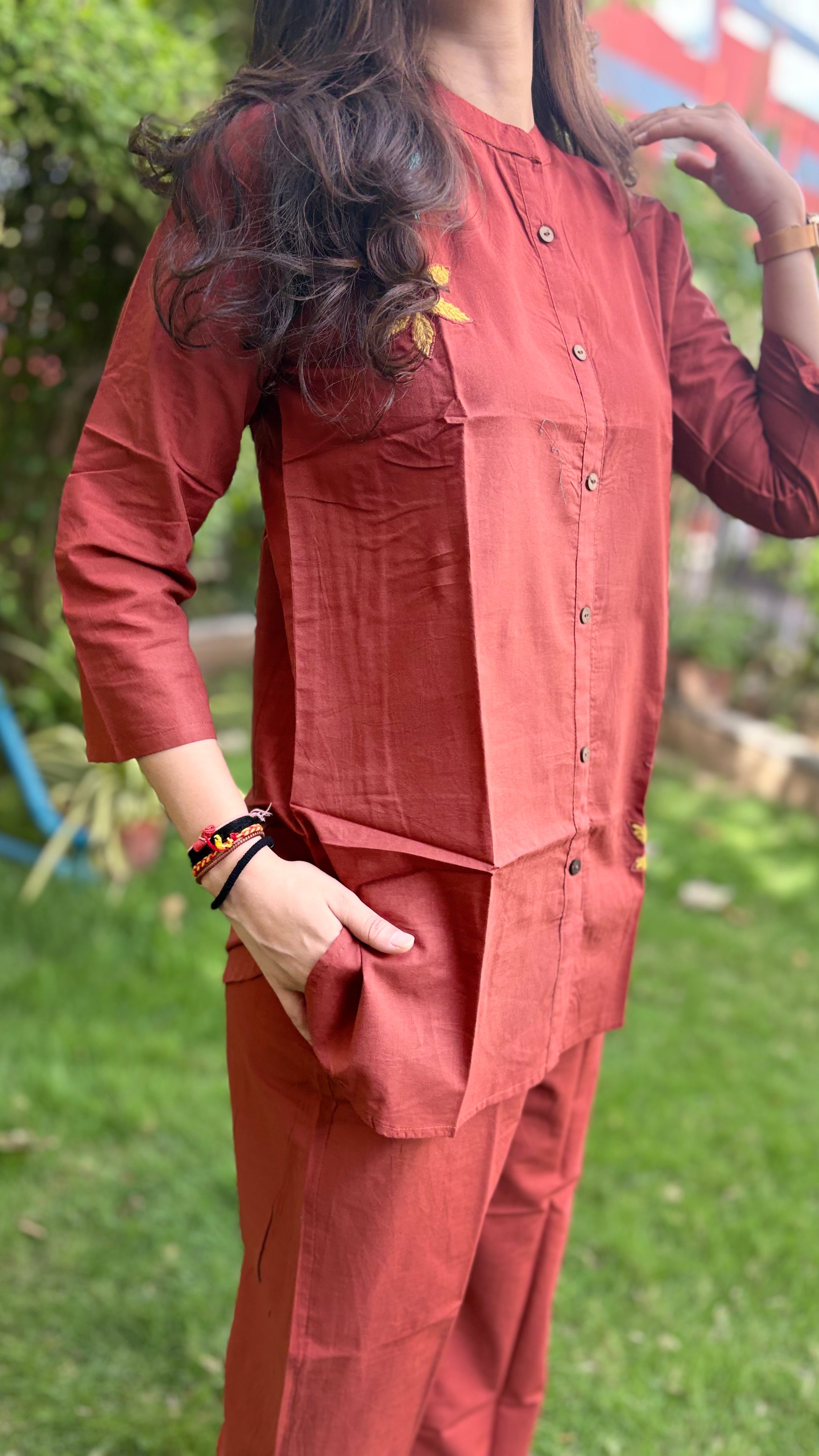 RUST THREAD WORK PURE COTTON COORD SETS