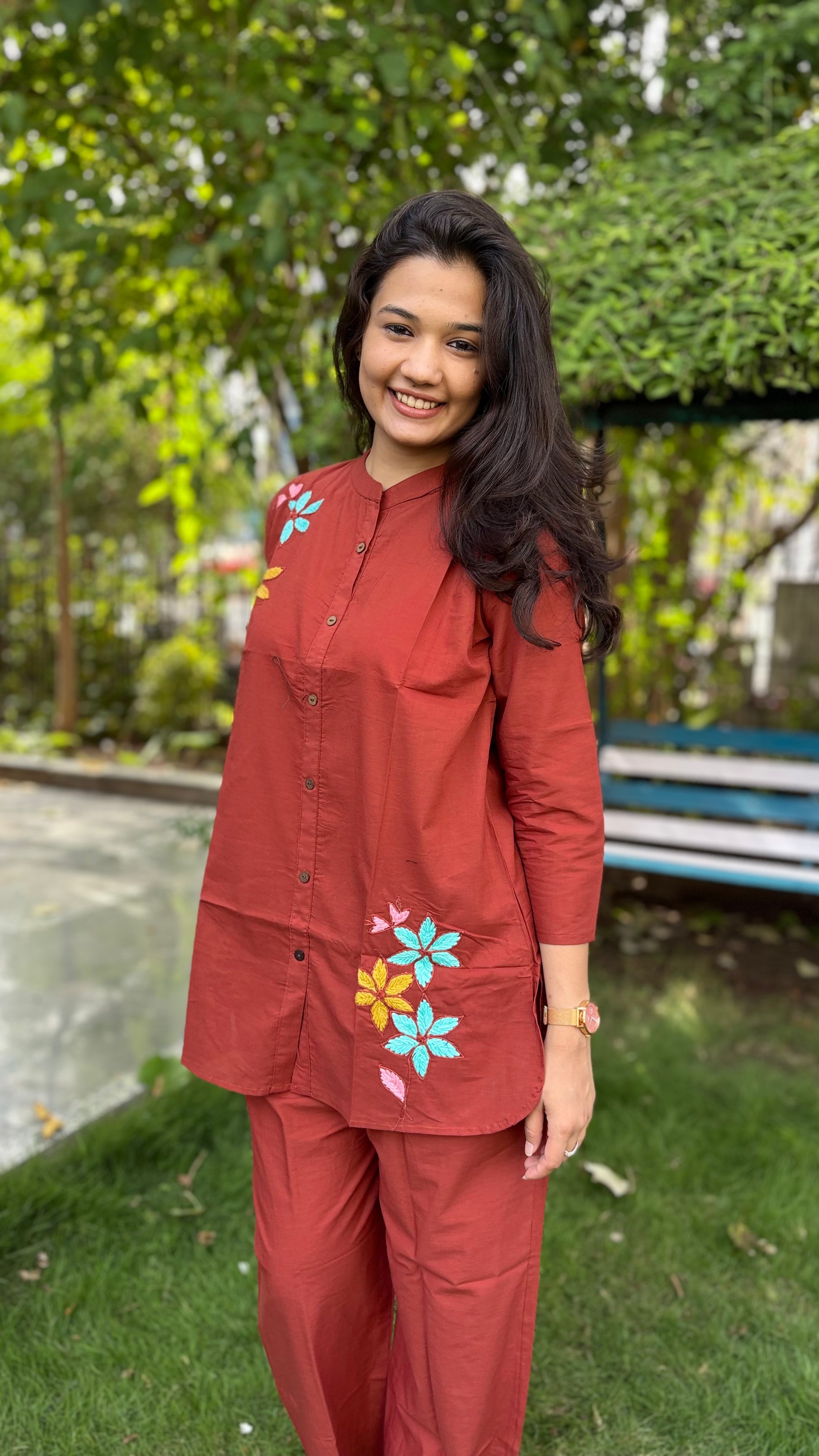 RUST THREAD WORK PURE COTTON COORD SETS