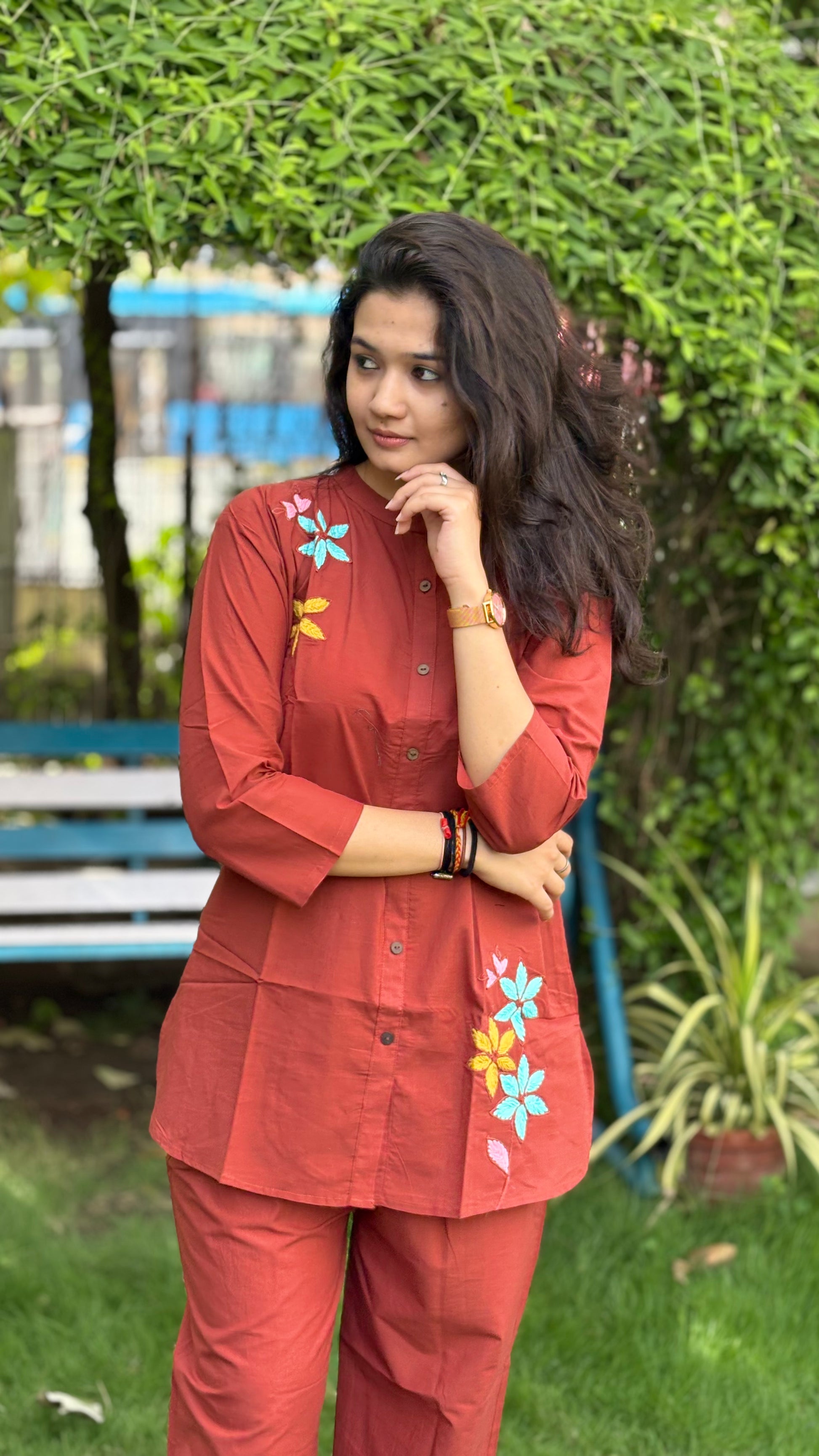 RUST THREAD WORK PURE COTTON COORD SETS