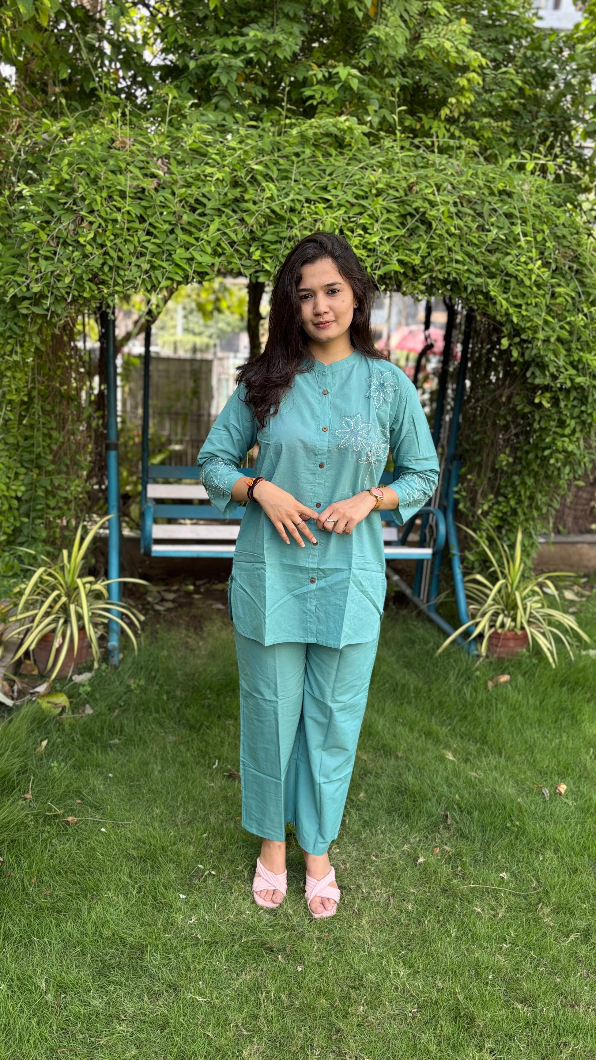 LIGHT PEACOCK SKY SHADE PURE COTTON COORDSETS