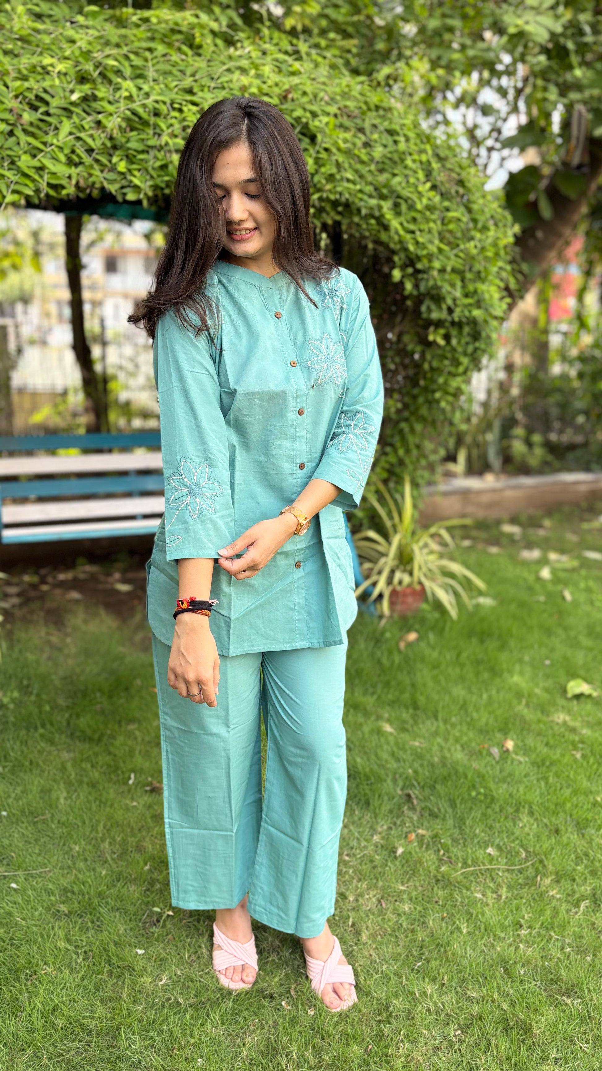 LIGHT PEACOCK SKY SHADE PURE COTTON COORDSETS
