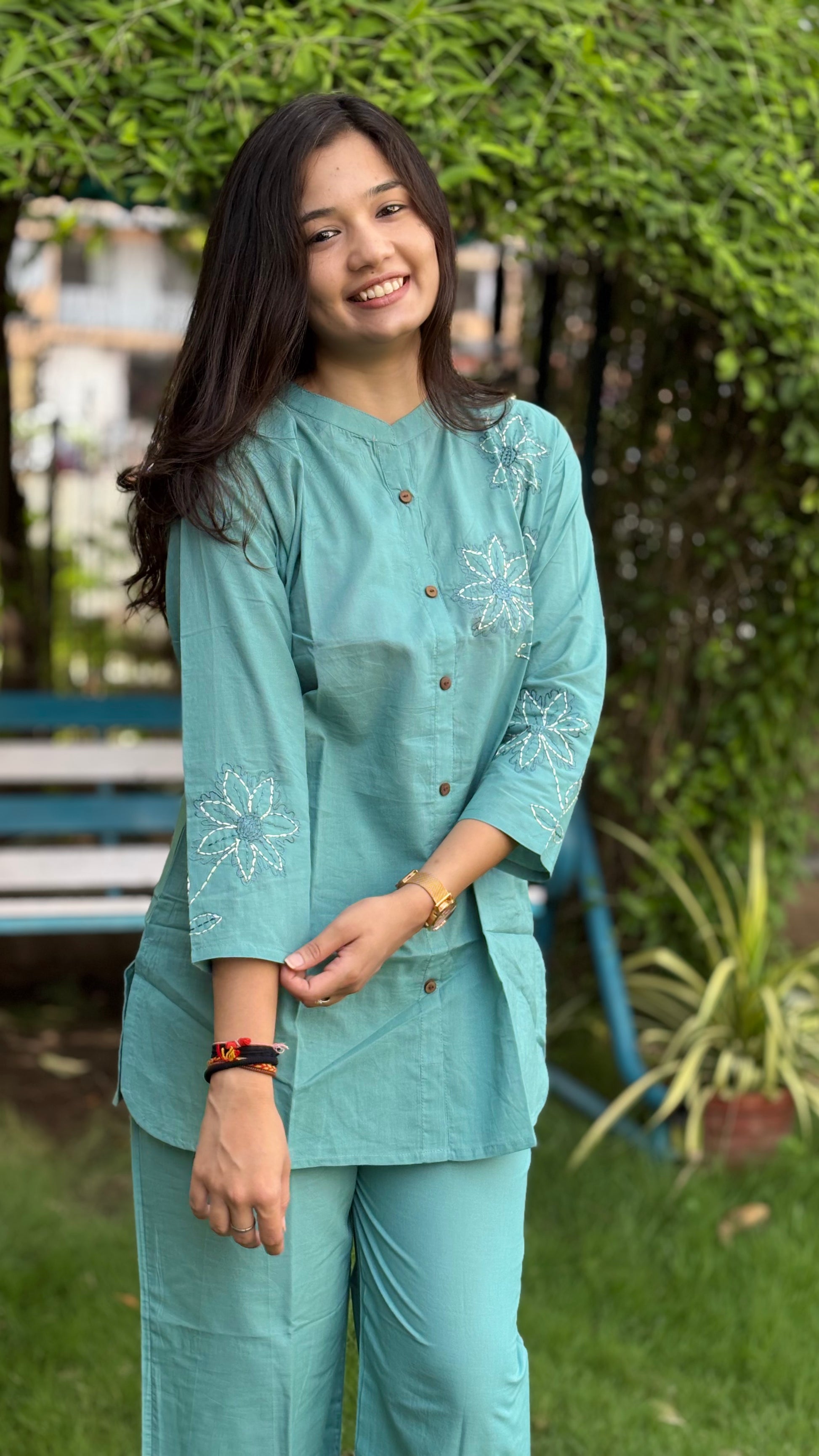 LIGHT PEACOCK SKY SHADE PURE COTTON COORDSETS