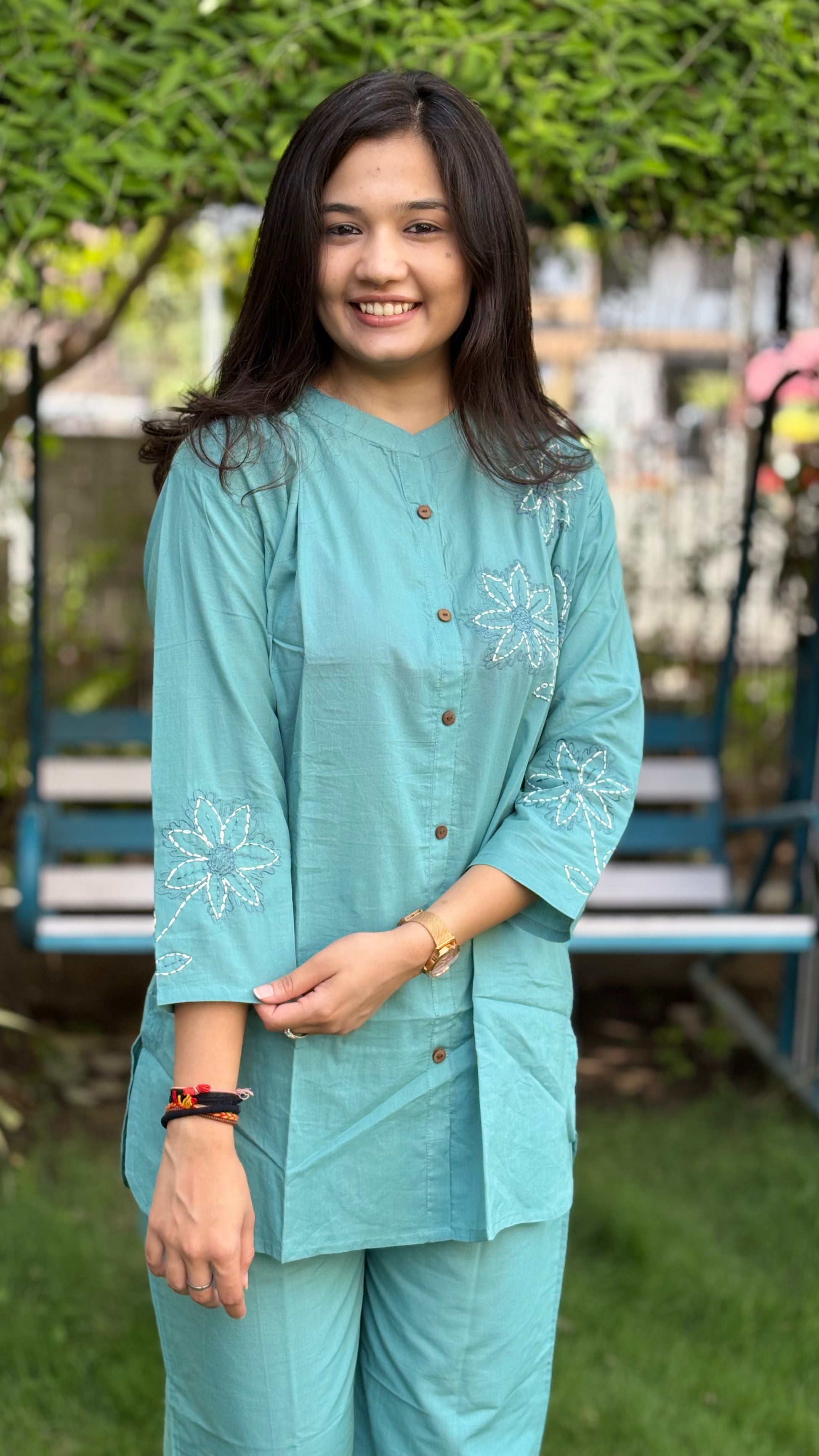 LIGHT PEACOCK SKY SHADE PURE COTTON COORDSETS
