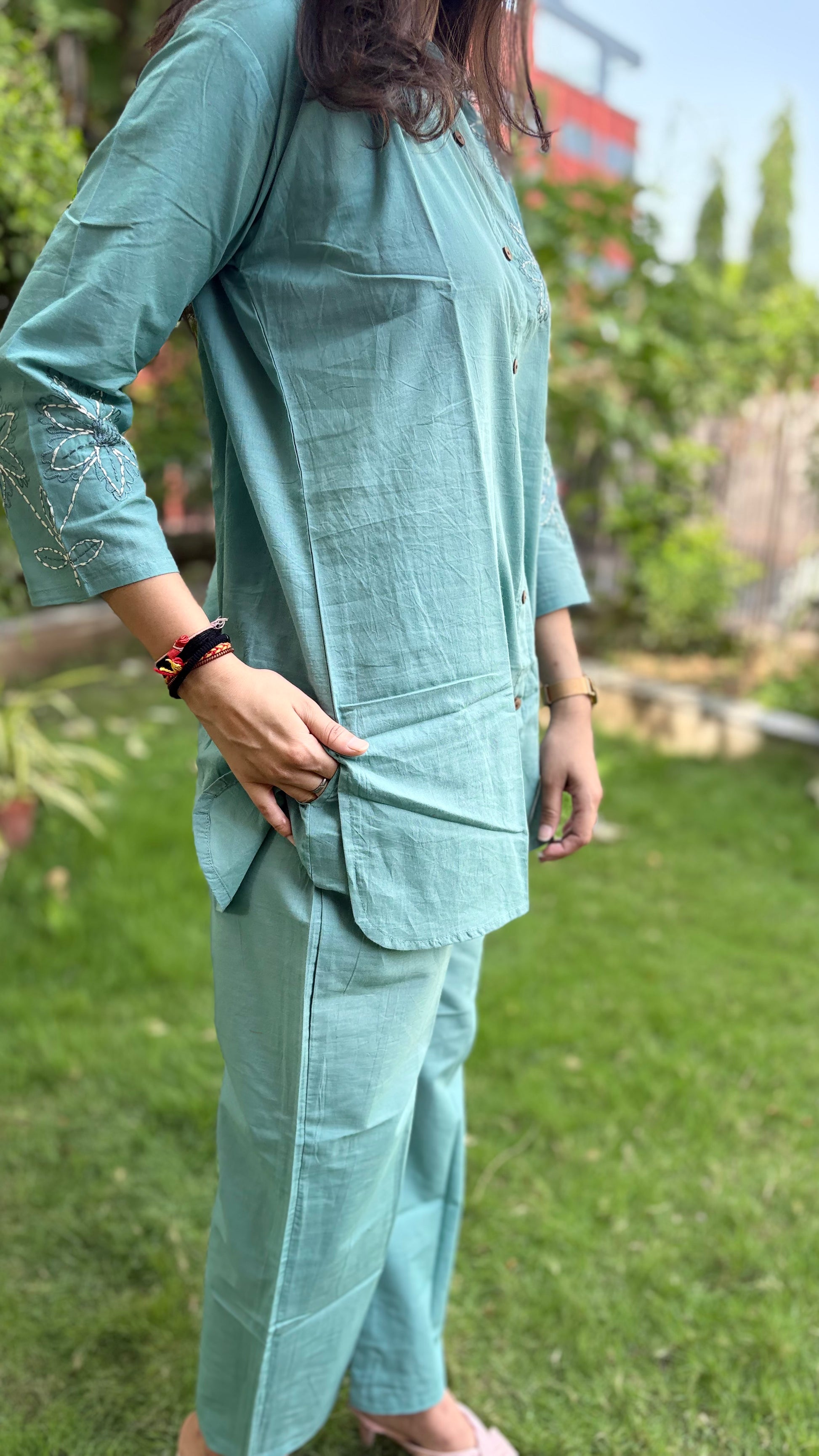 LIGHT PEACOCK SKY SHADE PURE COTTON COORDSETS