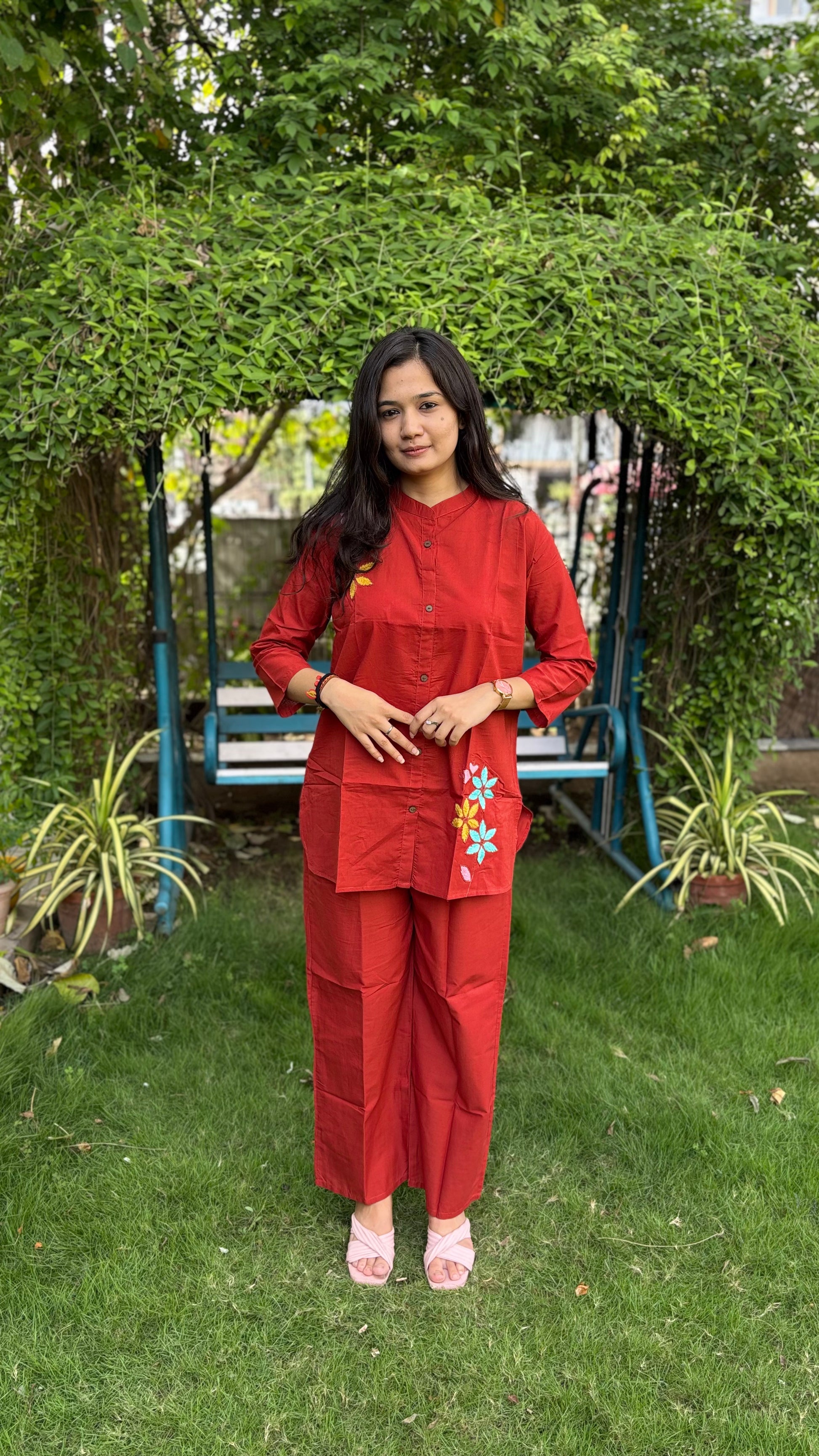 BRIGHT RUST PURE MAL COTTON COORD SET