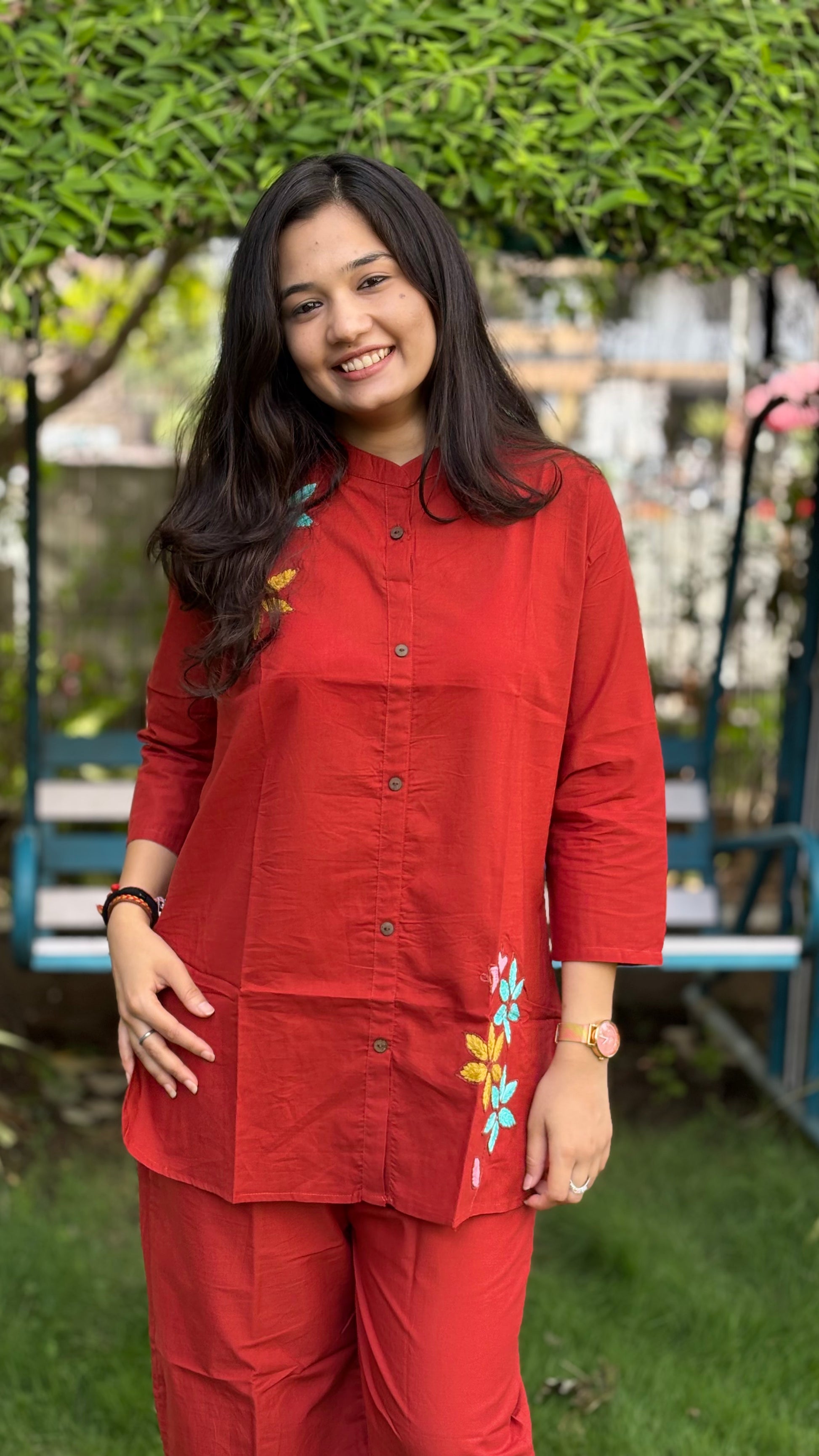 BRIGHT RUST PURE MAL COTTON COORD SET