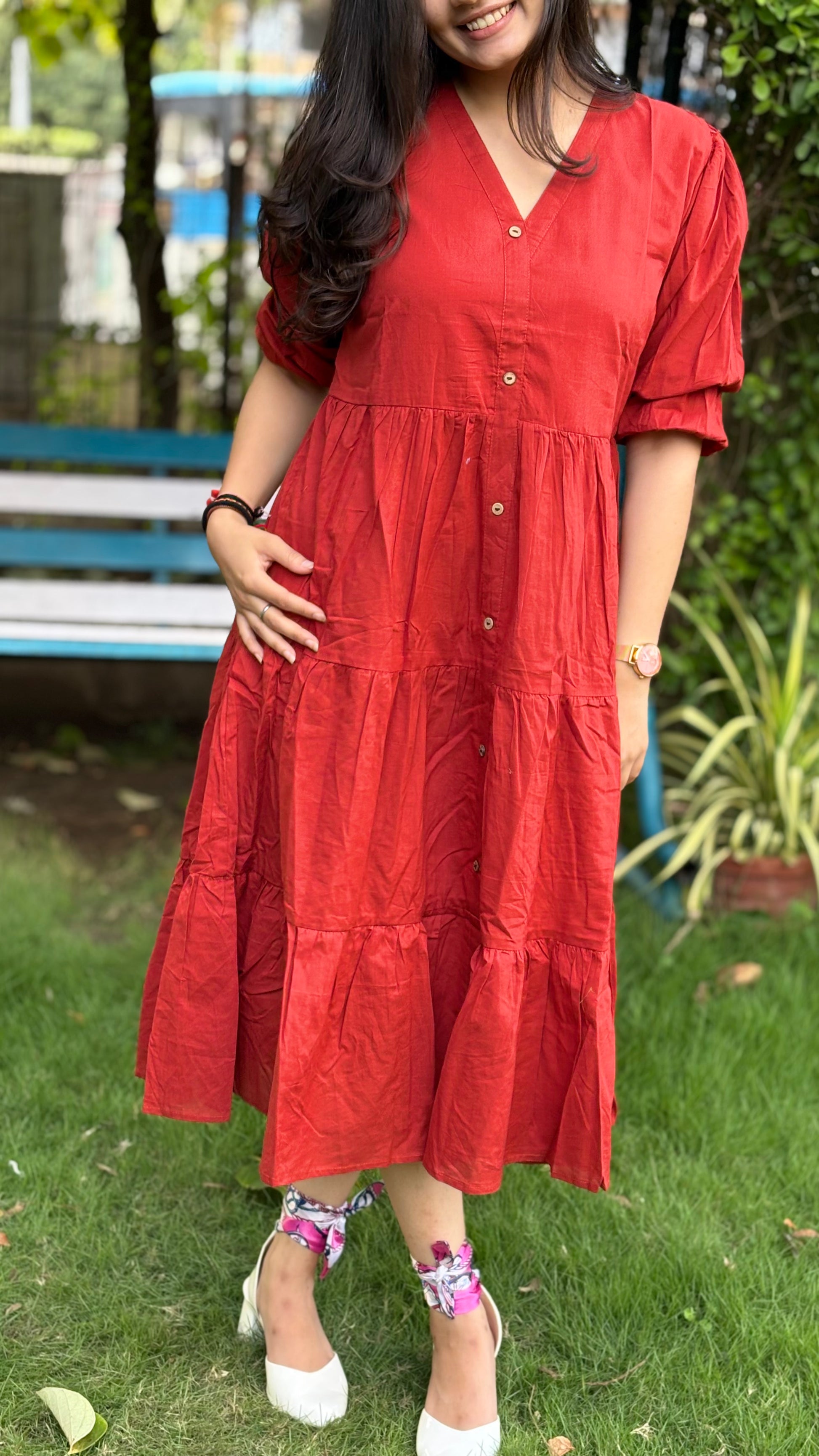 RUST FROCK STYLE COTTON KURTIES