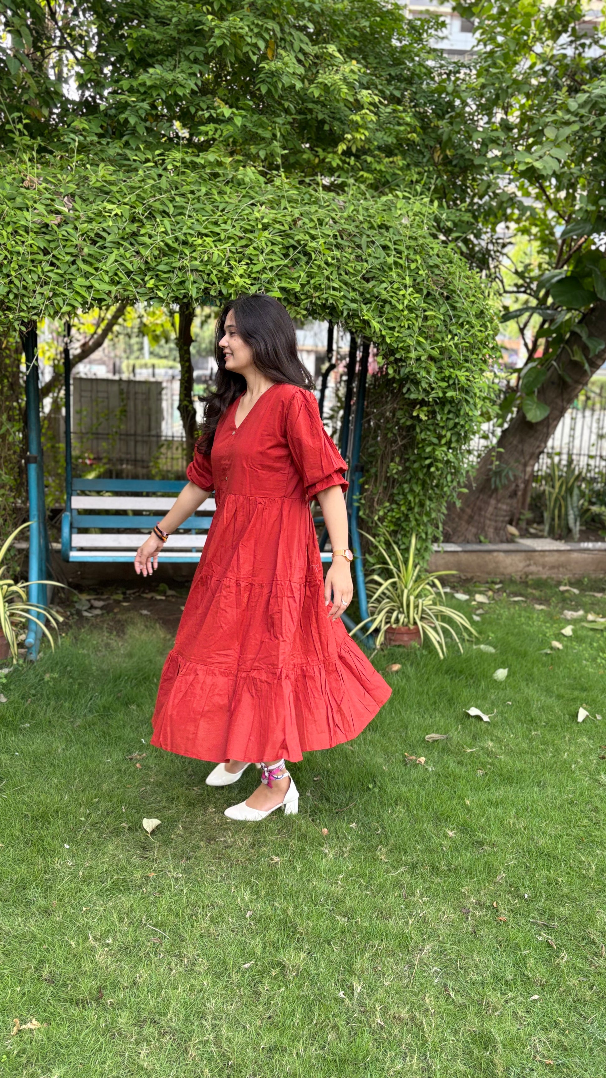 RUST FROCK STYLE COTTON KURTIES