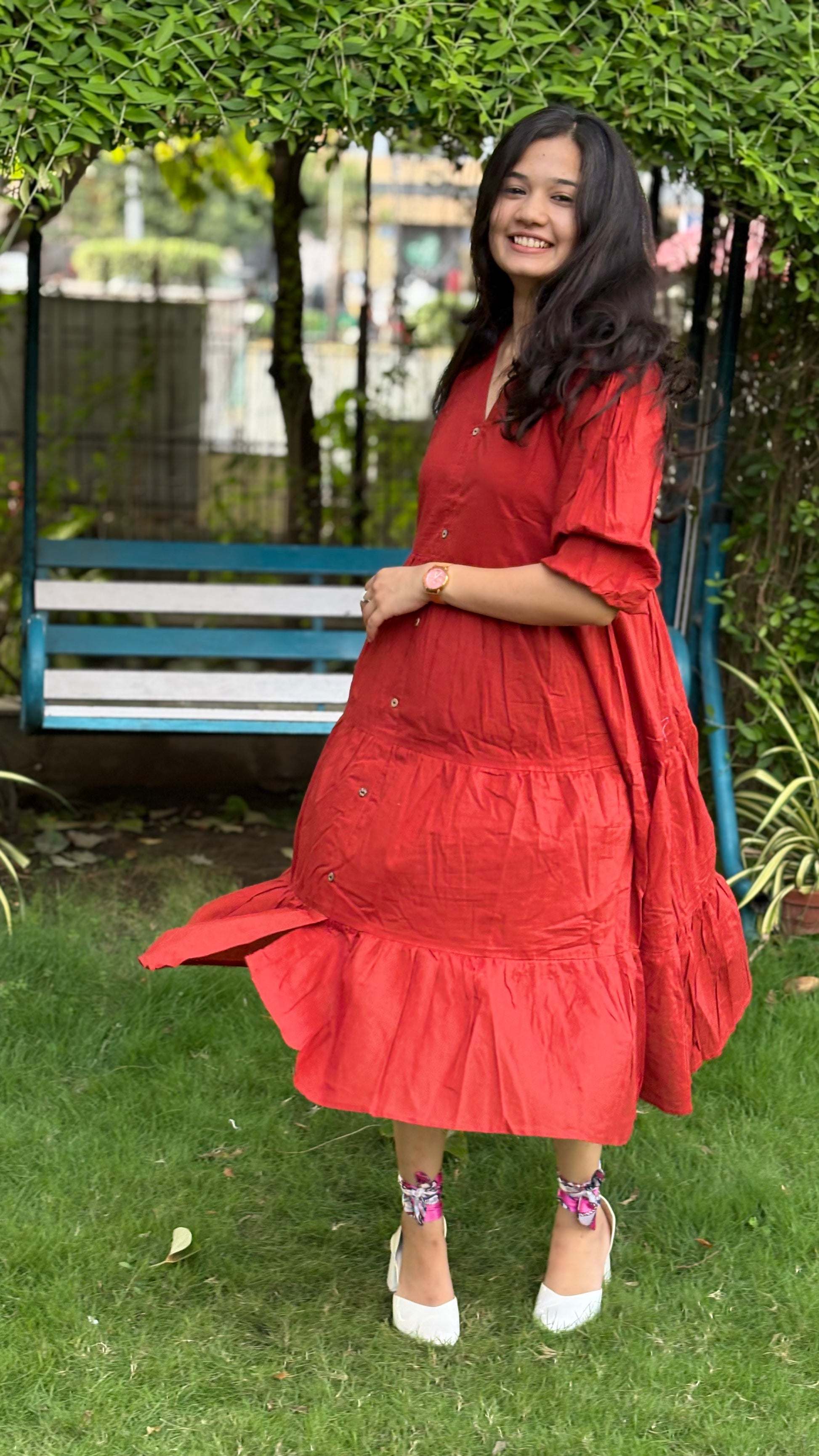 RUST FROCK STYLE COTTON KURTIES