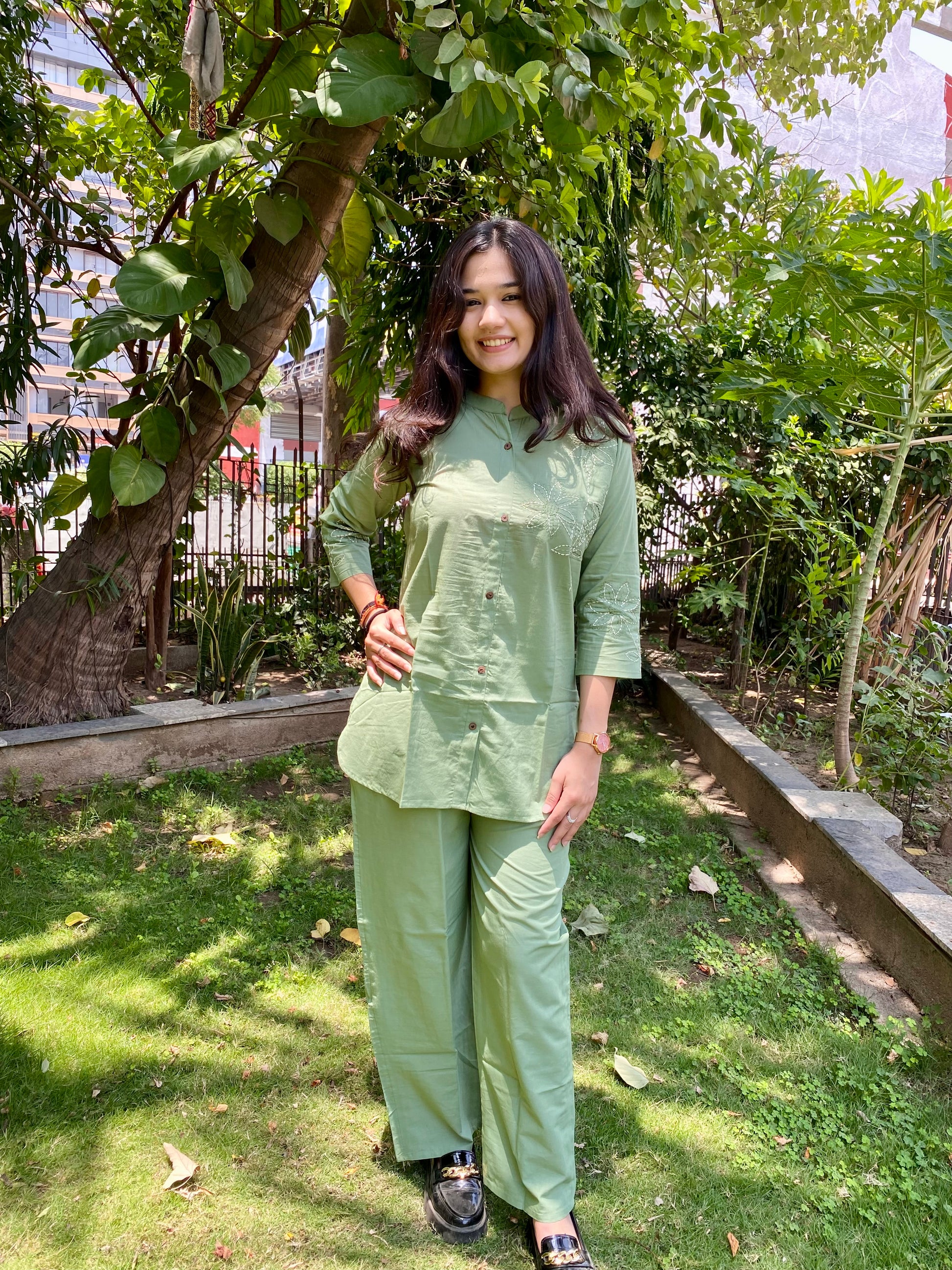 PISTA GREEN SHADE PURE COTTON COORDS