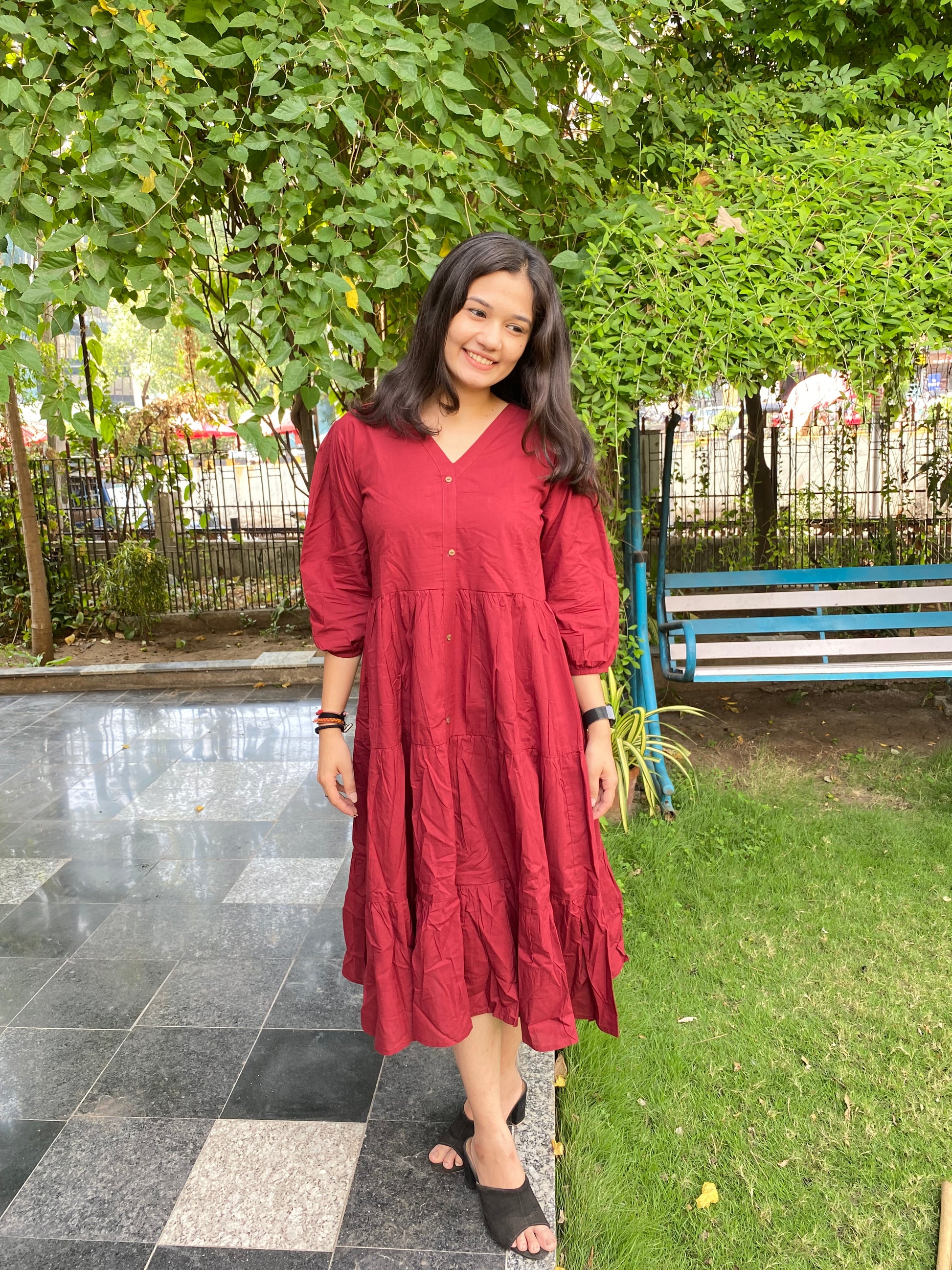 Maroon Frock Style Pure Mal Cotton Kurties