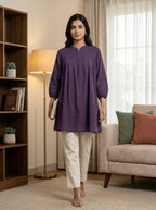 Women's Purple Cotton A-Line Tunic Top