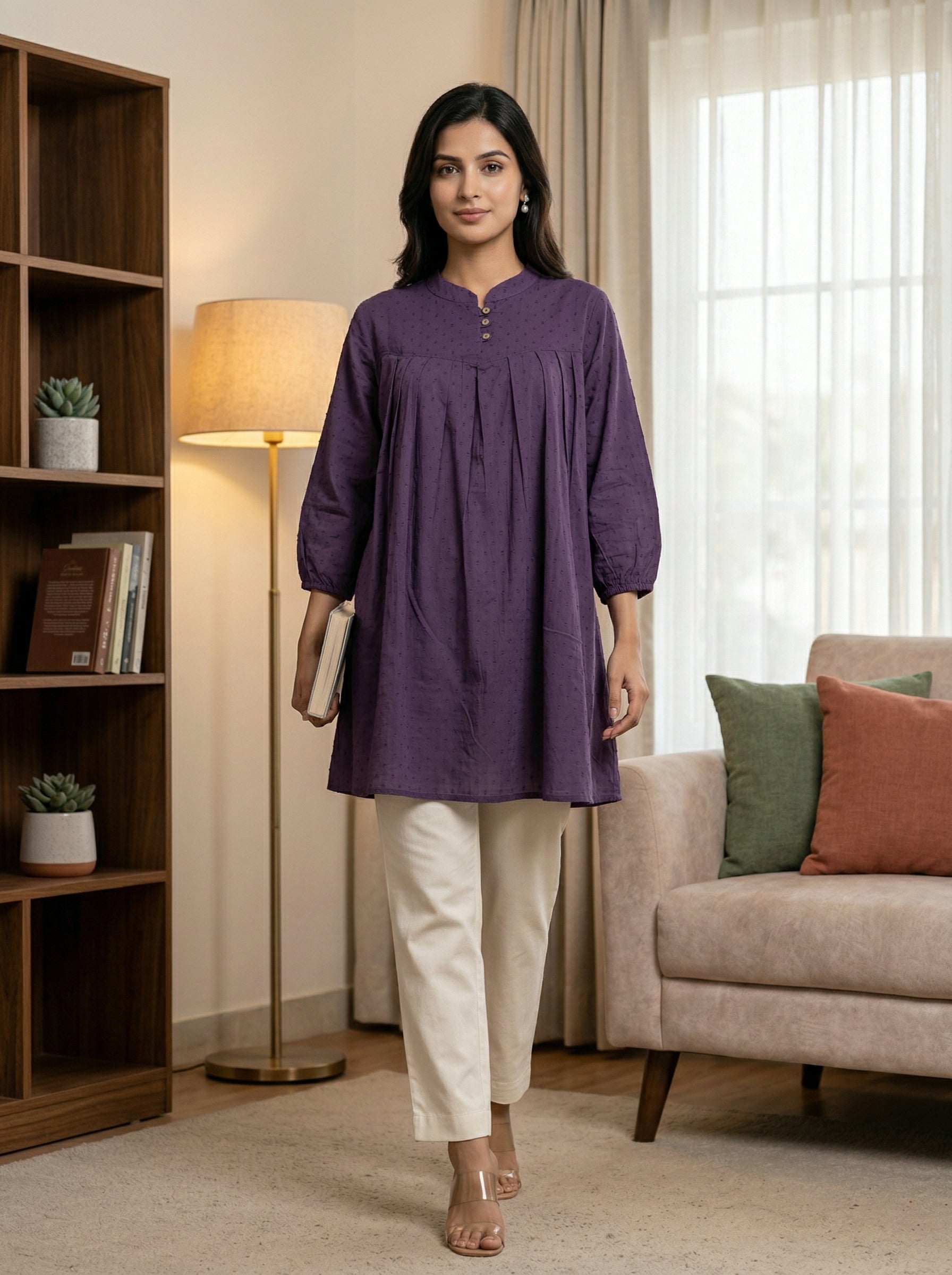 Women's Purple Cotton A-Line Tunic Top