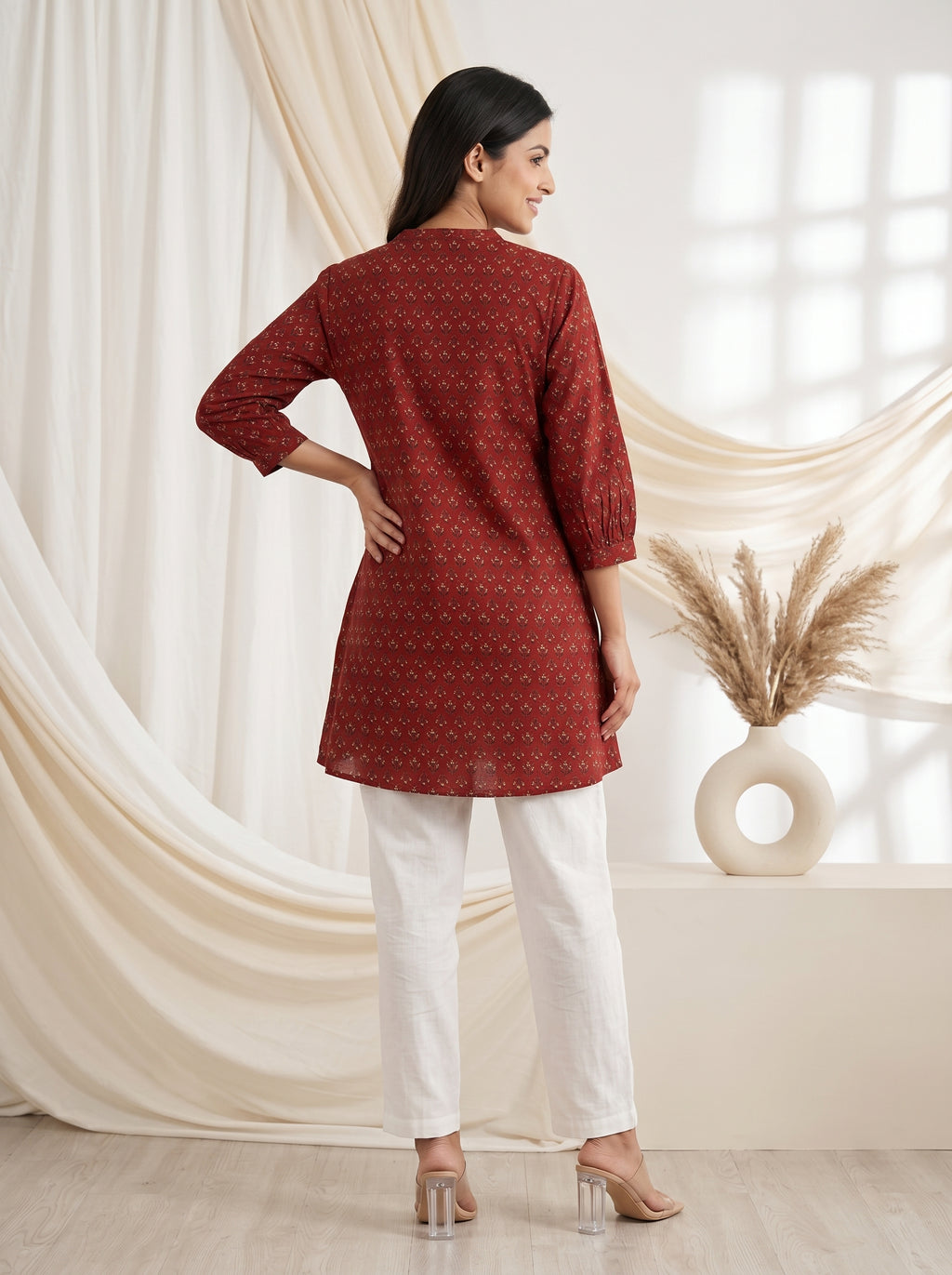 Rust Red Printed Straight Tunic