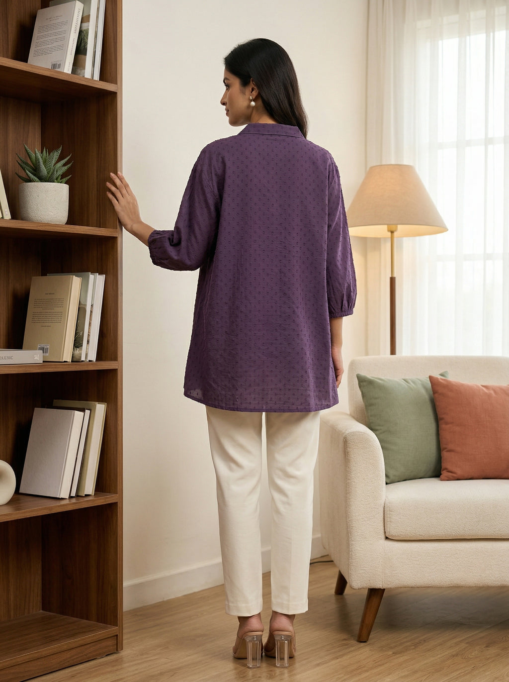 Women's Purple Cotton A-Line Tunic Top