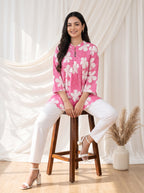 Women's Pink Floral Printed Cotton Tunic