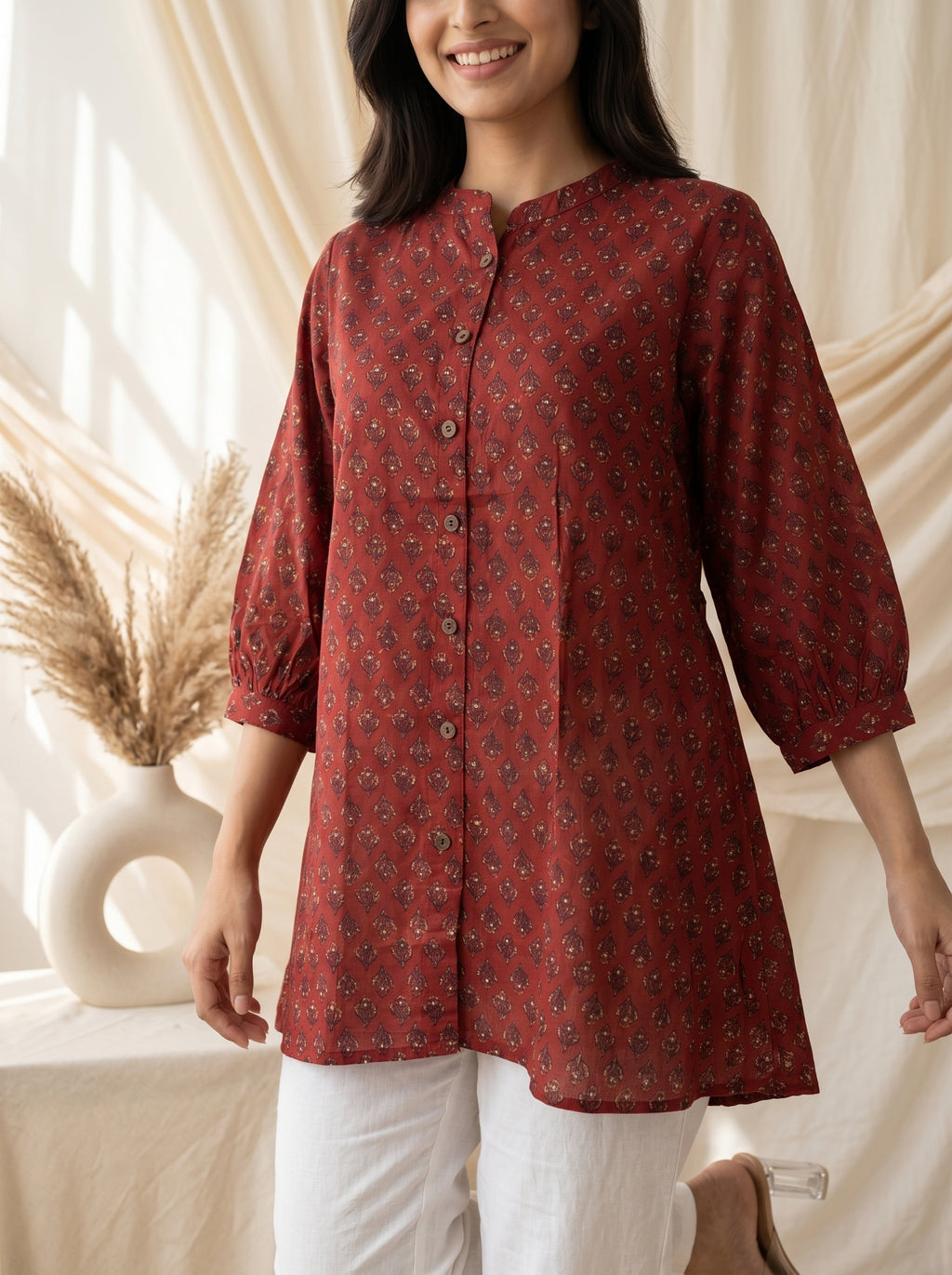Rust Red Printed Straight Tunic