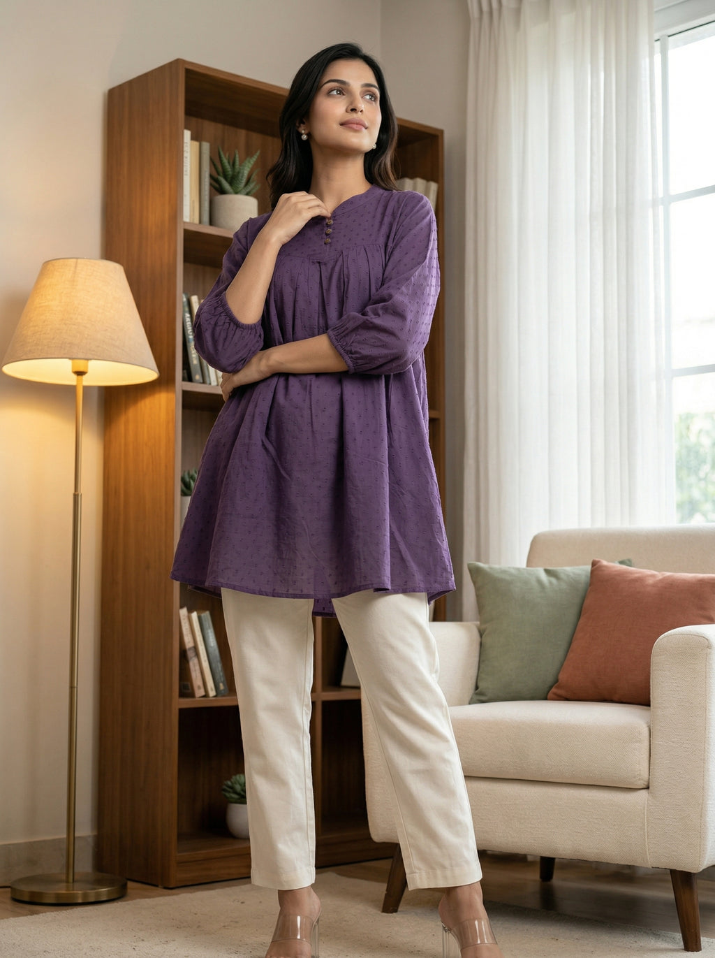 Women's Purple Cotton A-Line Tunic Top