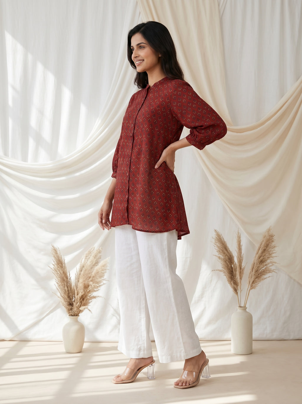 Rust Red Printed Straight Tunic