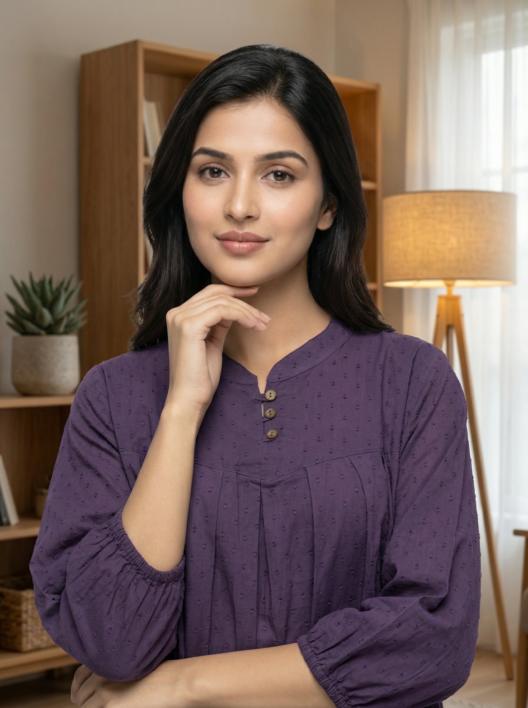 Women's Purple Cotton A-Line Tunic Top