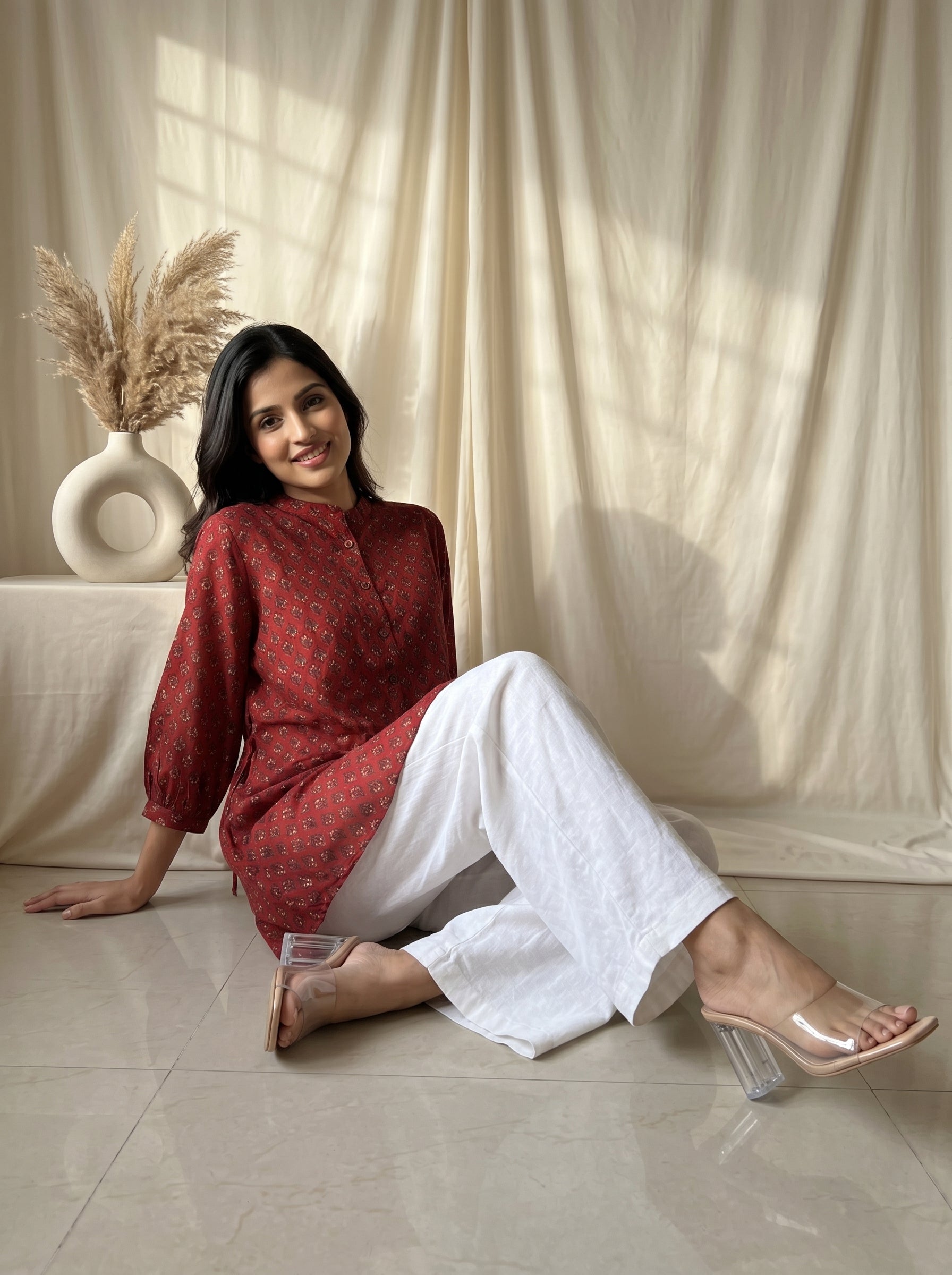 Rust Red Printed Straight Tunic
