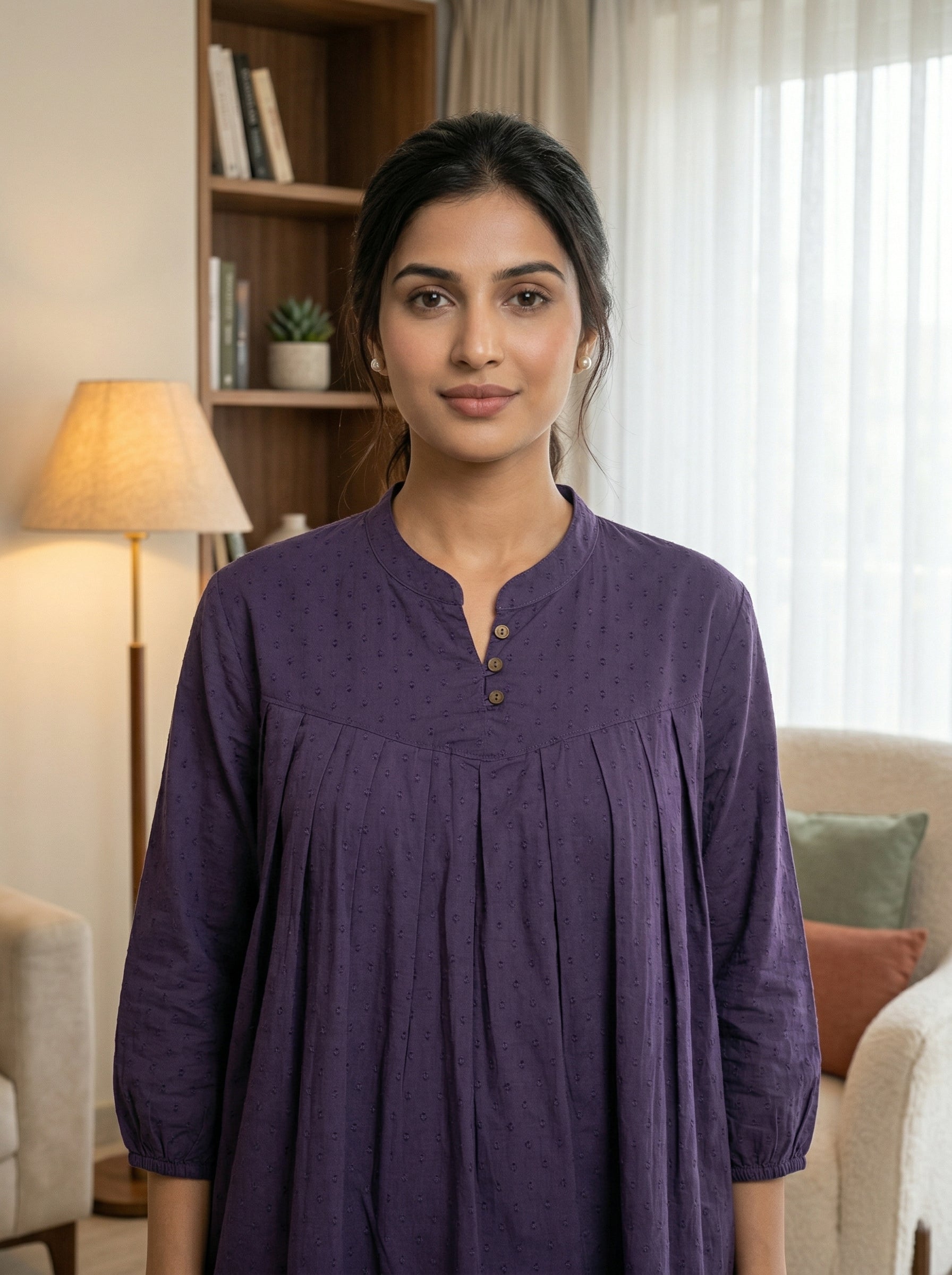 Women's Purple Cotton A-Line Tunic Top