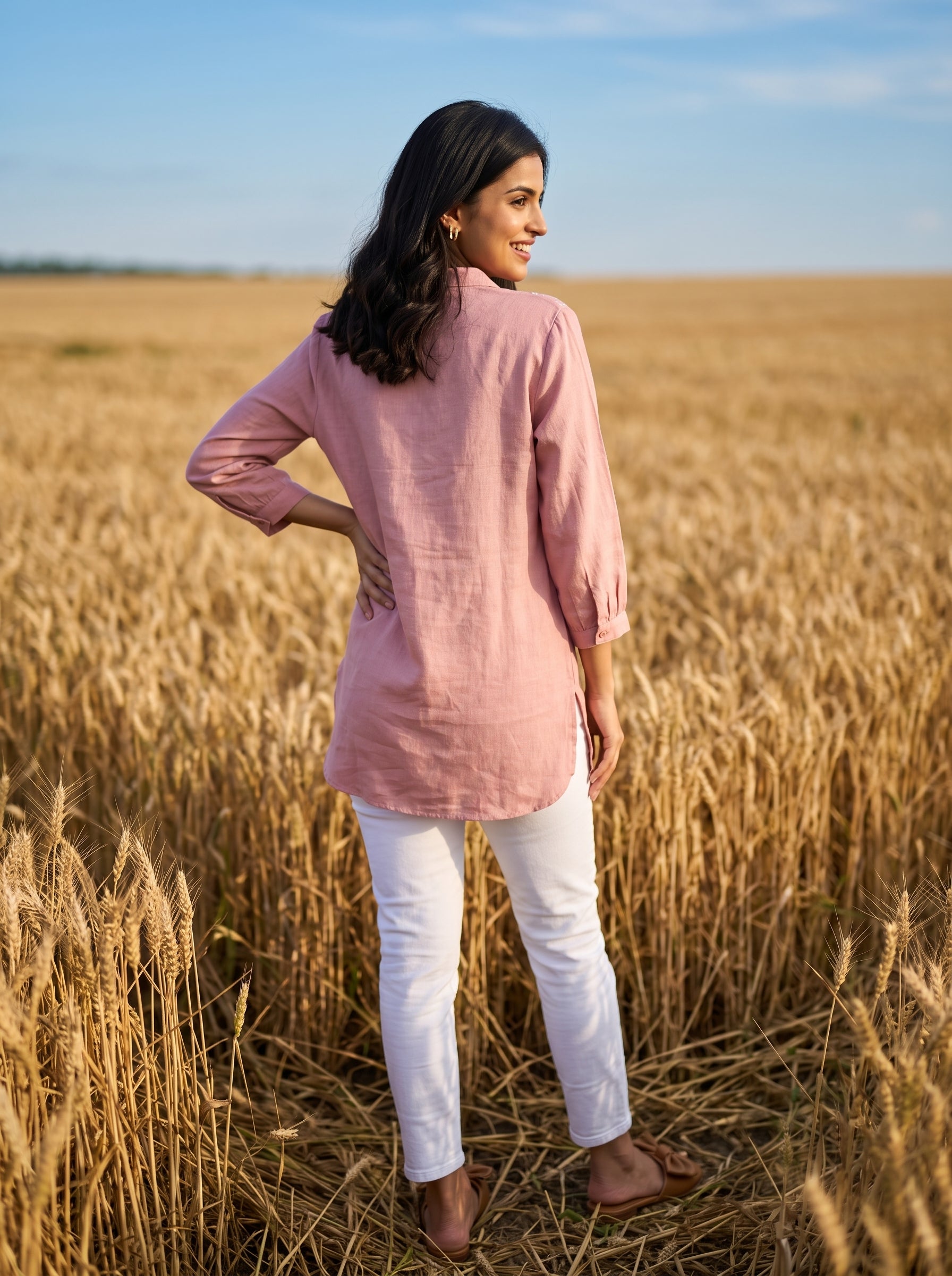 Women's Dusty Pink Embroidered Cotton Top