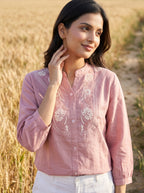 Women's Dusty Pink Embroidered Cotton Top