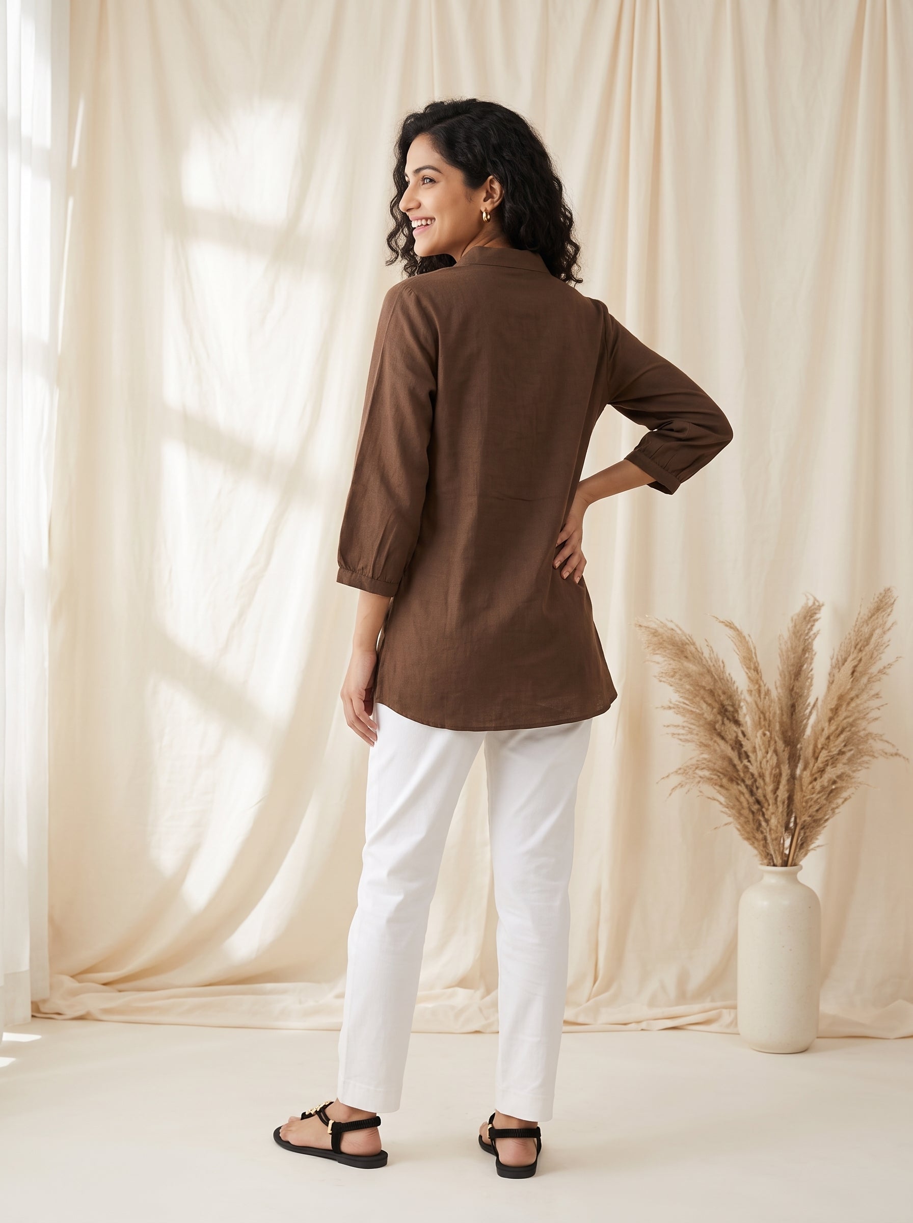 Women's Chocolate Brown Embroidered Cotton Tunic