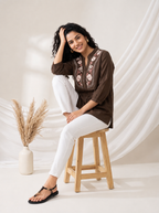 Women's Chocolate Brown Embroidered Cotton Tunic