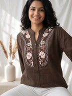 Women's Chocolate Brown Embroidered Cotton Tunic
