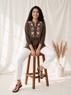 Women's Chocolate Brown Embroidered Cotton Tunic