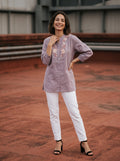 Women's Mauve Embroidered Cotton Tunic