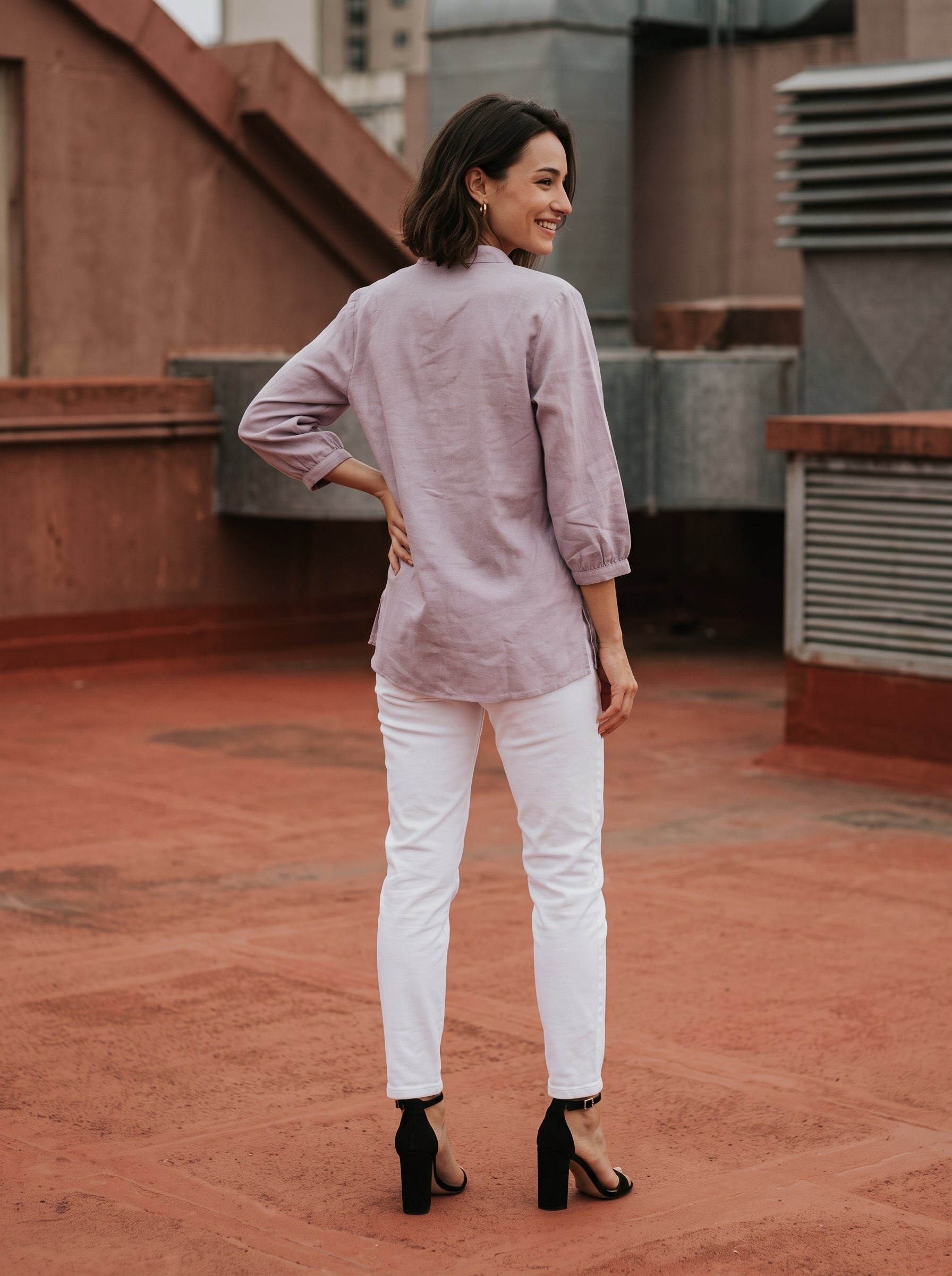 Women's Mauve Embroidered Cotton Tunic