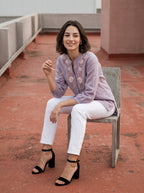 Women's Mauve Embroidered Cotton Tunic