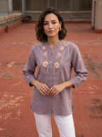 Women's Mauve Embroidered Cotton Tunic