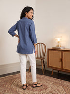 Women's Dusty Blue Embroidered Cotton Tunic