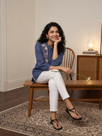Women's Dusty Blue Embroidered Cotton Tunic