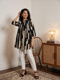 Women's Black & Beige Geometric Printed Cotton Tunic