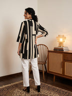 Women's Black & Beige Geometric Printed Cotton Tunic