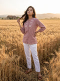 Women's Dusty Pink Embroidered Cotton Top
