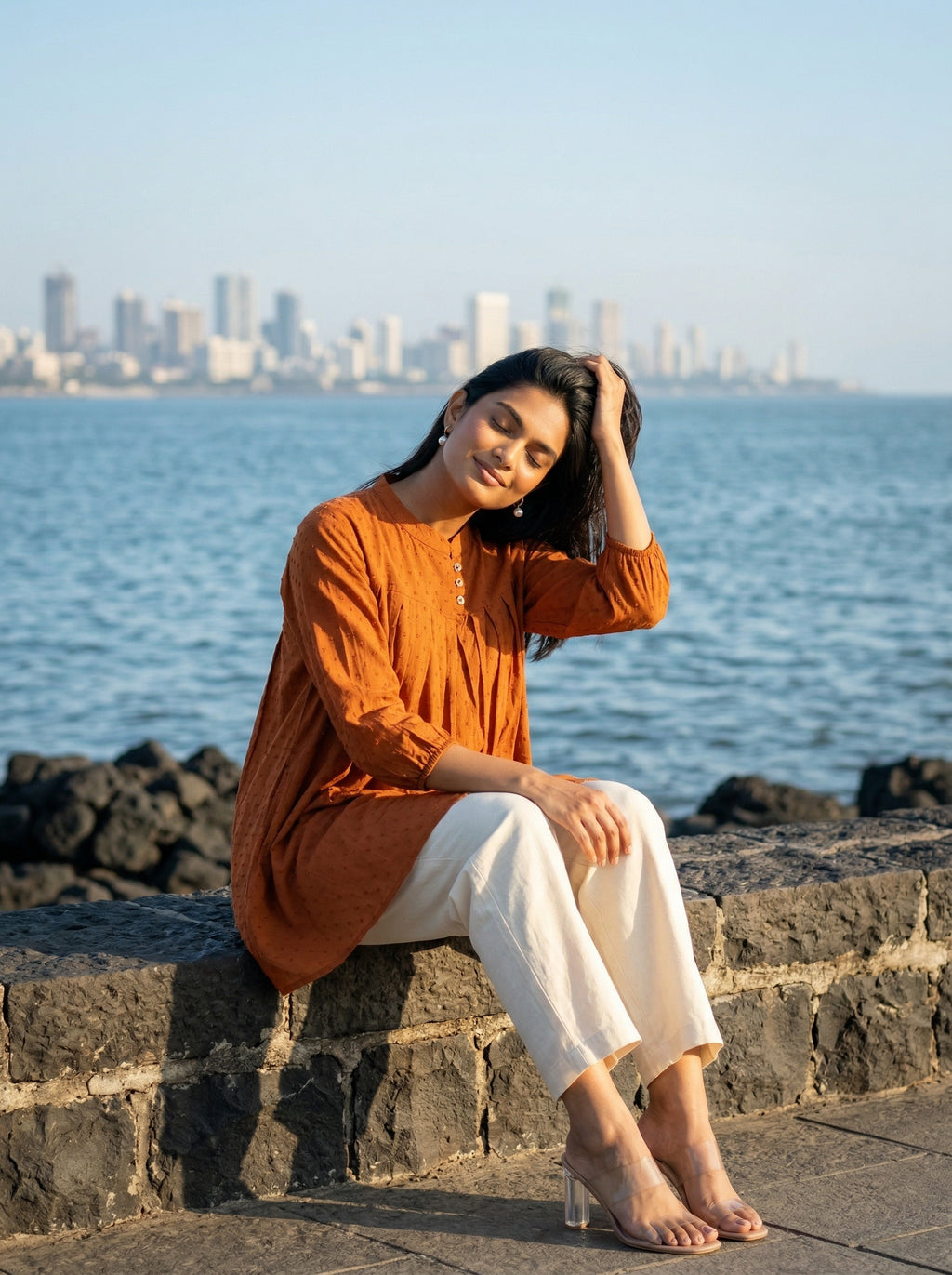 Women's Rust Orange  A-Line Tunic Top