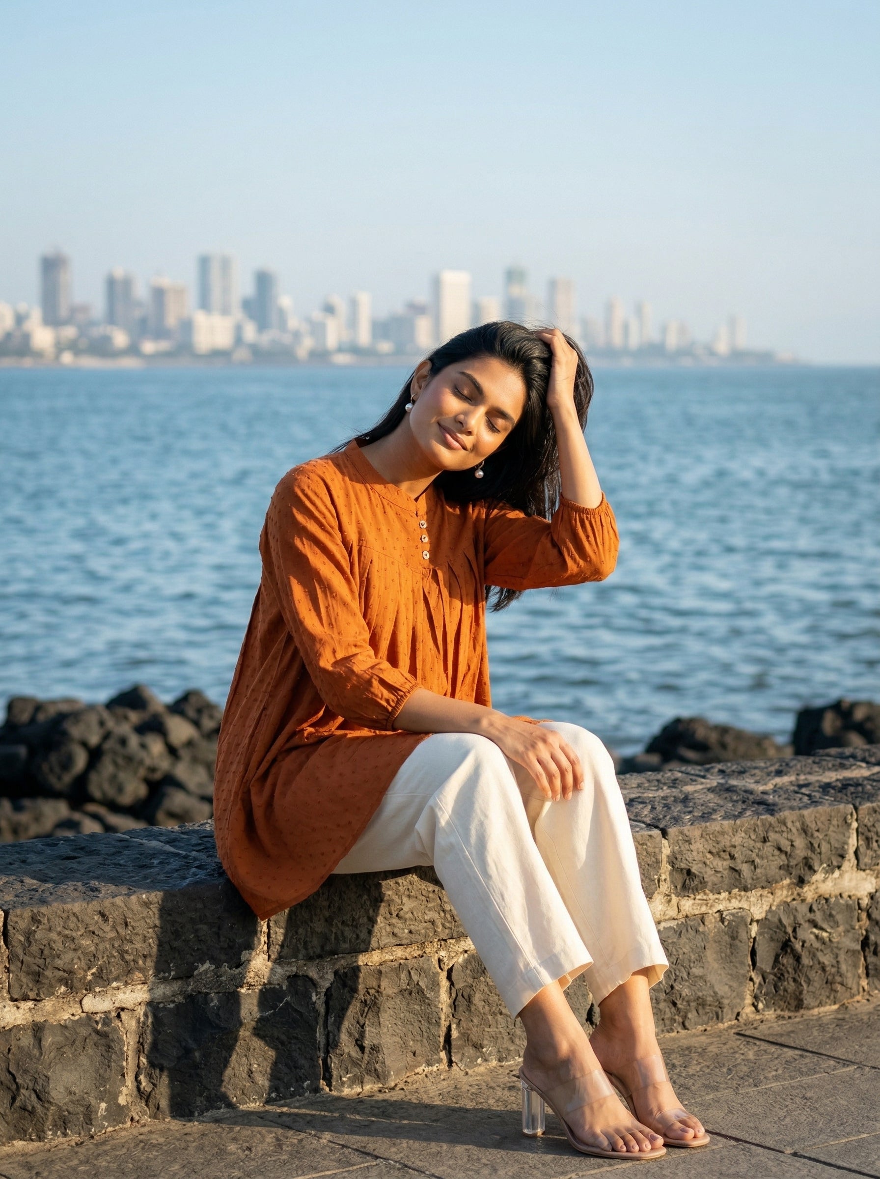 Women's Rust Orange  A-Line Tunic Top