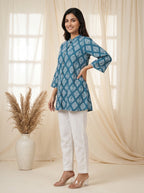 Teal Blue Printed Straight Tunic