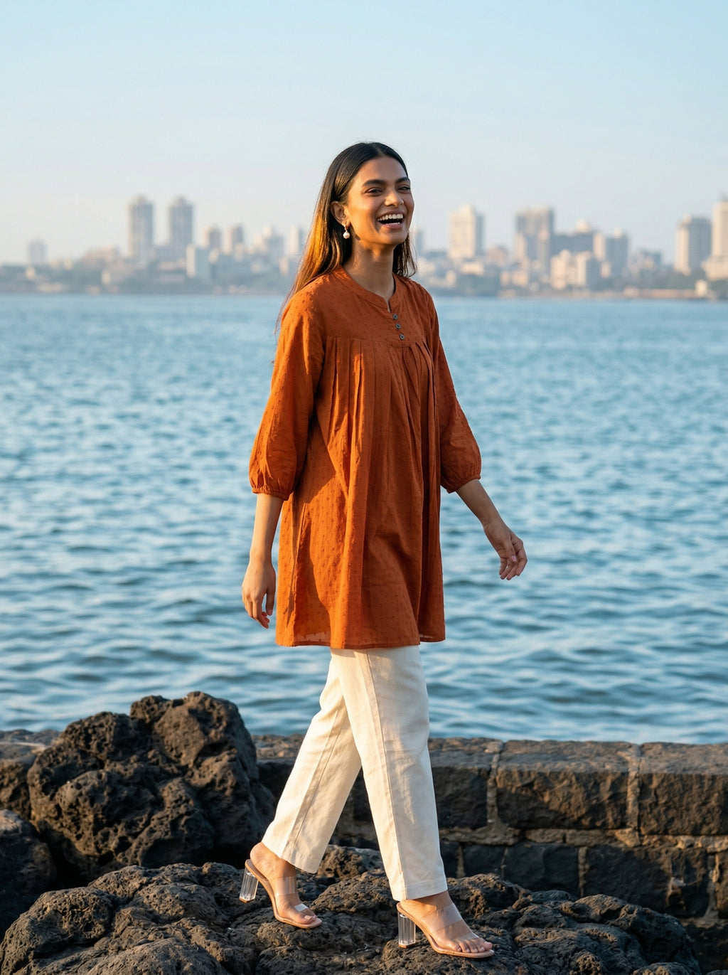 Women's Rust Orange  A-Line Tunic Top