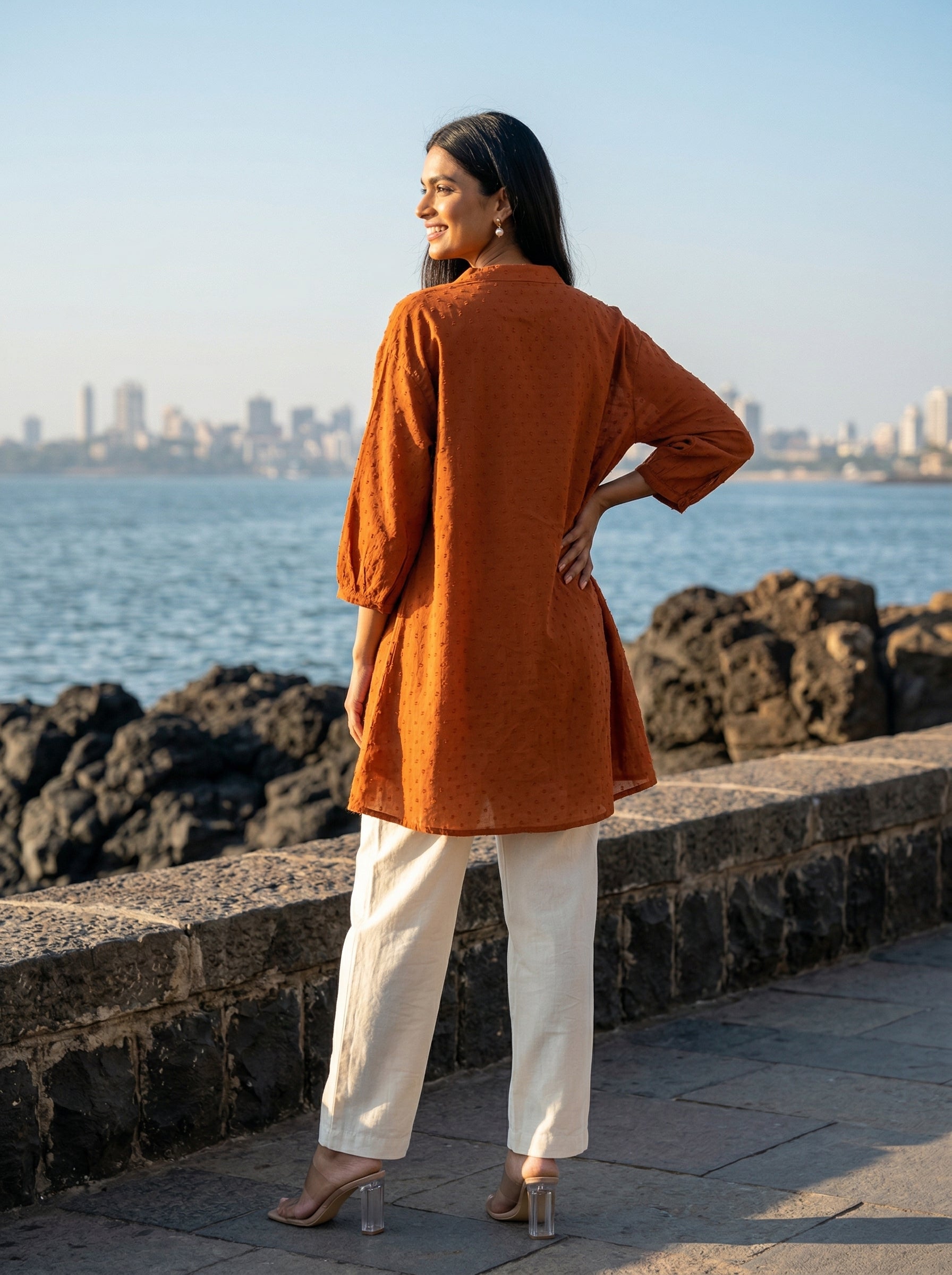 Women's Rust Orange  A-Line Tunic Top
