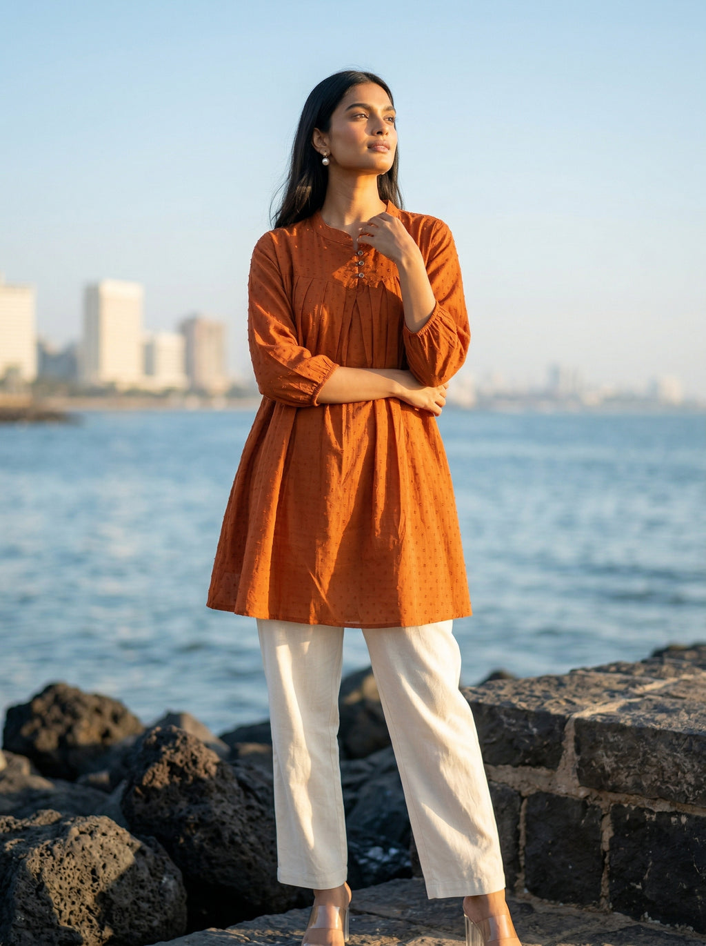 Women's Rust Orange  A-Line Tunic Top