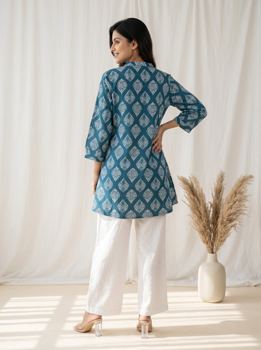 Teal Blue Printed Straight Tunic